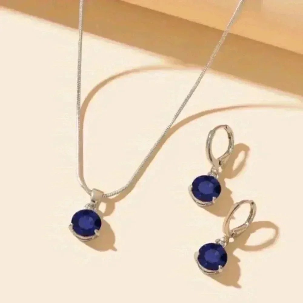 Sapphire Gemstone Jewelry Set: Sterling Silver 925, Tarnish Free